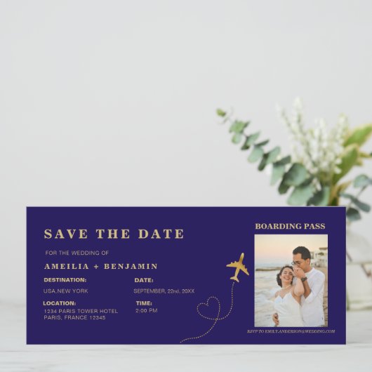 Boarding Pass Save the Date | Destination Wedding  招待状 (スタンド正面)