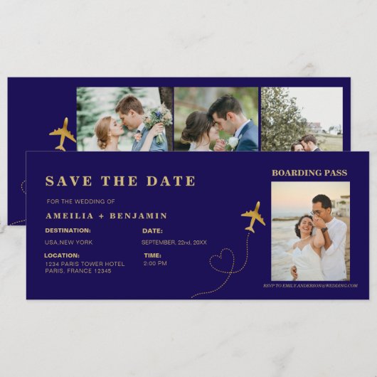 Boarding Pass Save the Date | Destination Wedding  招待状 (正面/裏面)
