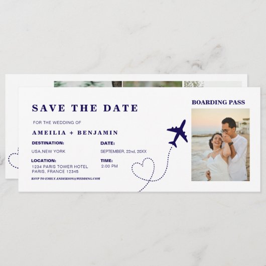 Boarding Pass Save the Date | Destination Wedding  招待状 (正面/裏面)
