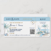 Boarding Pass Tropical Destination QR Code Wedding 招待状 (正面)