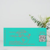 Boarding Pass Wedding Invitation – Teal & Coral (スタンド正面)
