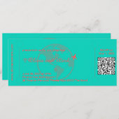 Boarding Pass Wedding Invitation – Teal & Coral (正面/裏面)
