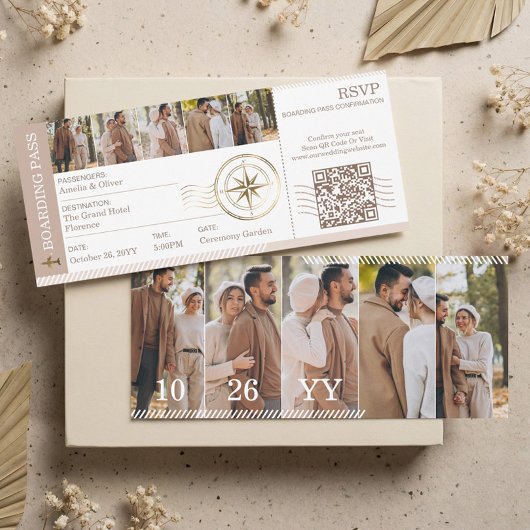Boarding Plane Ticket Destination Wedding Photo 招待状