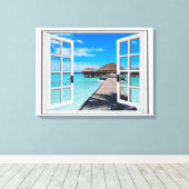 Boardwalk海ビューウフェイクィンドウ キャンバスプリント (インサイチュ (ウッドフロア))