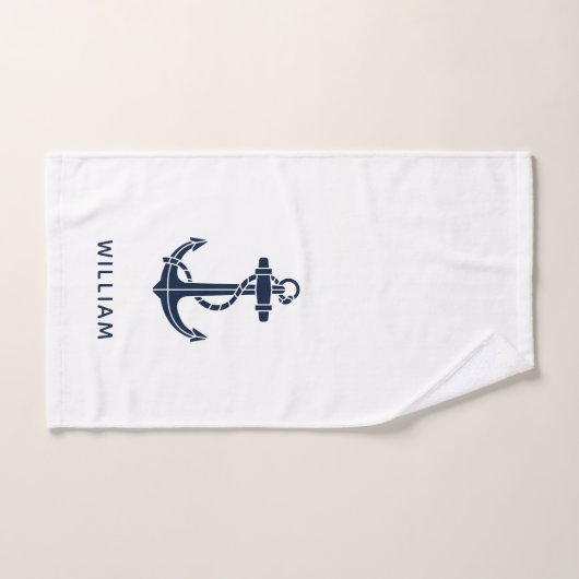 Boat Anchor Nautical Navy Blue Personalized ハンドタオル (ハンドタオル)
