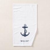 Boat Anchor Nautical Navy Blue Personalized ハンドタオル (ハンドタオル)