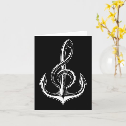 Boat Anchor Treble Clef Nautical Musician  カード (黄色い花)