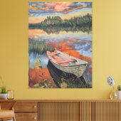 Boat at Sunset: Realistic Lake Reflection wall Art キャンバスプリント (インサイチュ (リビング))