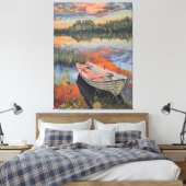 Boat at Sunset: Realistic Lake Reflection wall Art キャンバスプリント (インサイチュ (寝室))