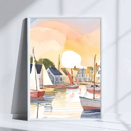 Boat Bay | Coastal Ocean Watercolor Painting ポスター