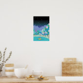 Boat floating on the lake and a starry sky. ポスター (キッチン)
