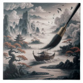  Boat landscape ocean view poetic  art タイル (正面)