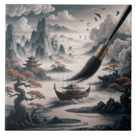  Boat landscape ocean view poetic  art タイル