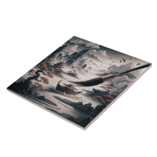  Boat landscape ocean view poetic  art タイル (側面)