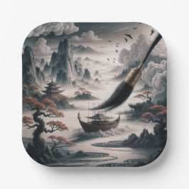  Boat landscape ocean view poetic  art ペーパープレート