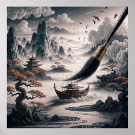  Boat landscape ocean view poetic  art ポスター