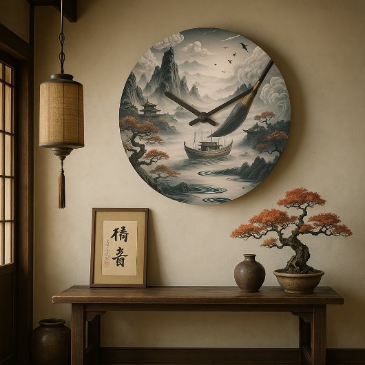  Boat landscape ocean view poetic  art ラージ壁時計