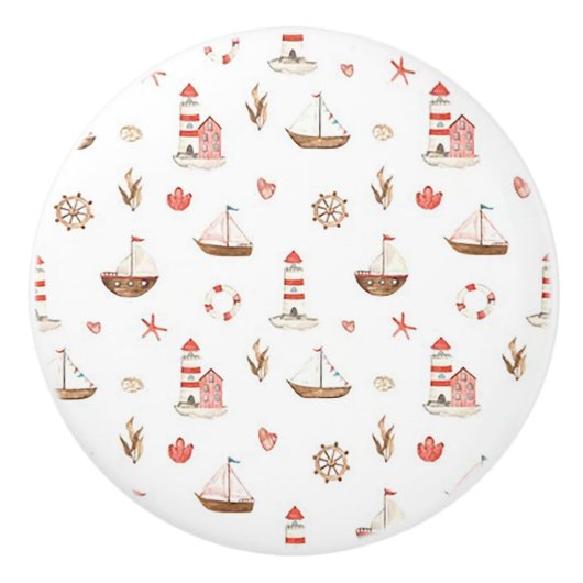 Boat & Lighthouse Ceramic Door Knob セラミックノブ (正面)