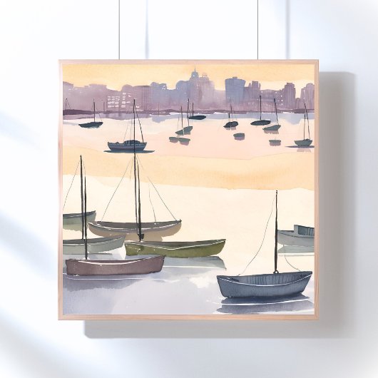 Boat Marina | Watercolor Ocean Bay ポスター