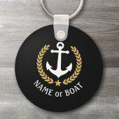 Boat Name Anchor Gold Style Laurel Star Navy Black キーホルダー