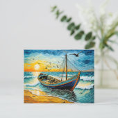Boat on Calm Waters at Sunset シーズンポストカード (スタンド正面)