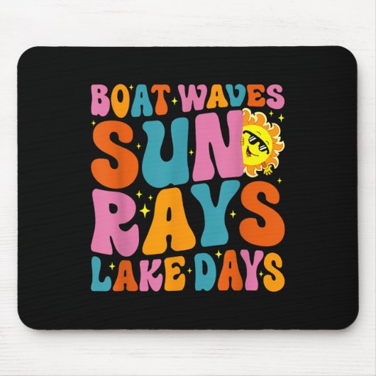 Boat Waves Sun Rays Lake Days Cute Retro 70s Summe マウスパッド (正面)
