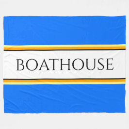 BOATHOUSEブライトブルーホワイトオレンジレースストライプズ フリースブランケット
