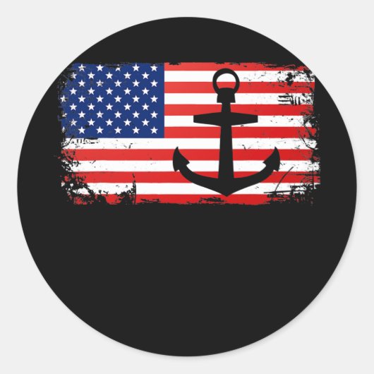Boating Anchor USA American Flag Boat Lover ラウンドシール (正面)