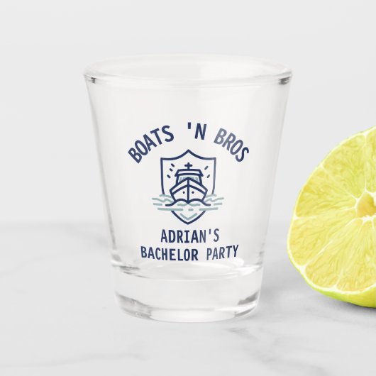 Boats N Bros Bachelor Party Favor Navy ショットグラス (正面)