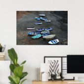Boats On Black Sand Beach On Lanzarote ポスター (ホームオフィス)