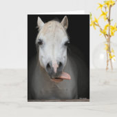 Bob Langrish | Grey Welsh Pony Tongue Out Headshot カード (黄色い花)