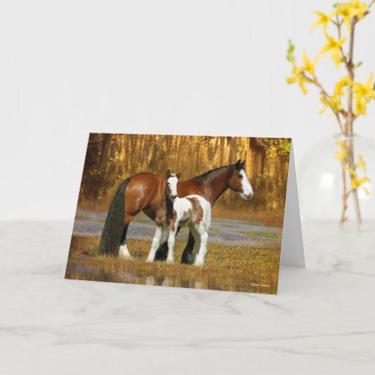 Bob Langrish | Gypsy Vanner Mare and Foal Fantasy カード (黄色い花)