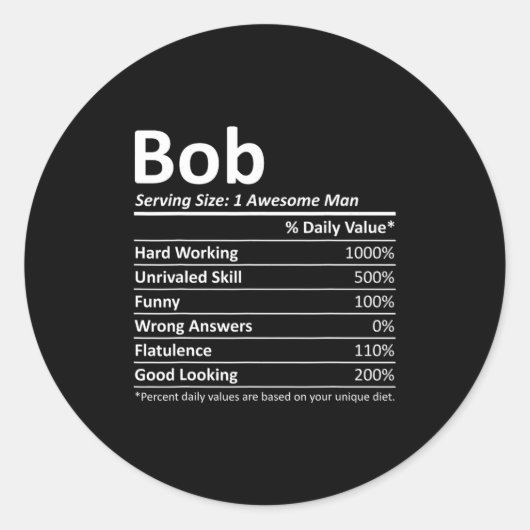 Bob Nutrition Funny Birthday D Name Gif  ラウンドシール (正面)