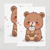 Boba Bear – Cute Bubble Tea Lover Illustration ノートカード (正面/裏面)
