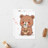 Boba Bear – Cute Bubble Tea Lover Illustration ノートカード (正面/裏面インサイチュ)