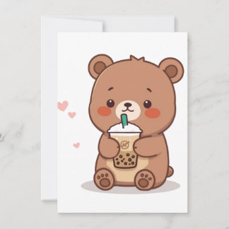 Boba Bear – Cute Bubble Tea Lover Illustration ノートカード