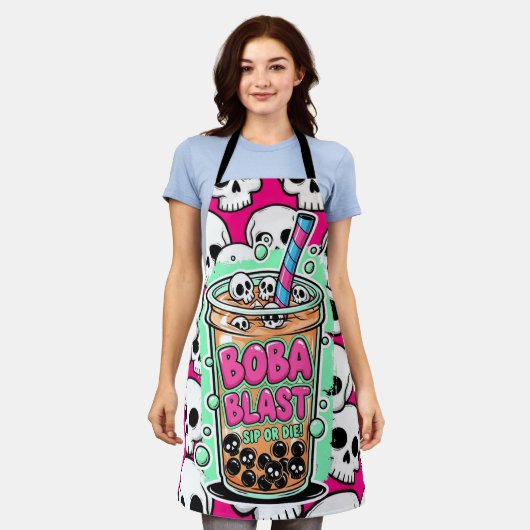 Boba Blast – 飲むか死ぬか！ エプロン (着用した状態)