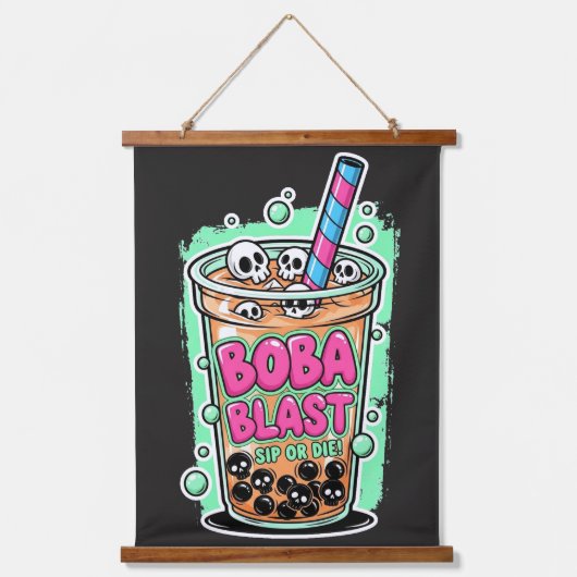 Boba Blast – Sip or Die! 吊り下げ型タペストリー (正面)