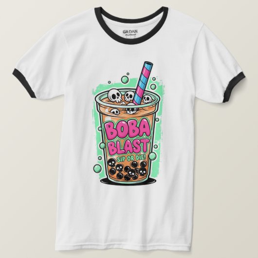 Boba Blast – Sip or Die! Ringer T-Shirt Tシャツ (デザイン正面)