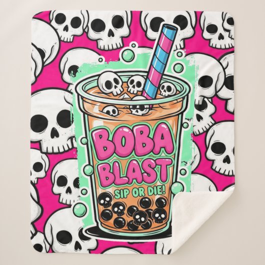 Boba Blast – Sip or Die! Sherpa Blanket シェルパブランケット (正面)
