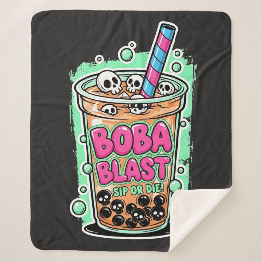 Boba Blast – Sip or Die! Sherpa Blanket シェルパブランケット (正面)