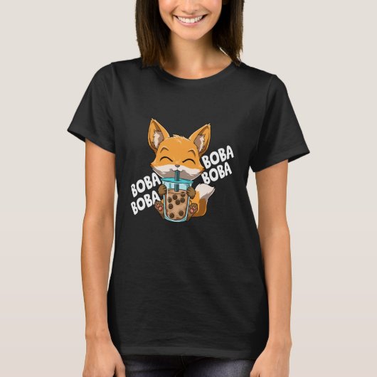 Boba Boba Boba Boba Manga Bubble Tea Fox Anime Tシャツ (正面)