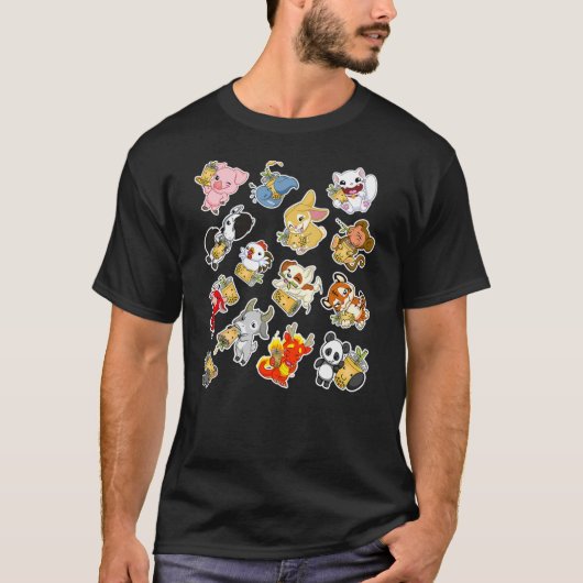 Boba Bubble Milk Tea Chinese Zodiac Animals Anime  Tシャツ (正面)