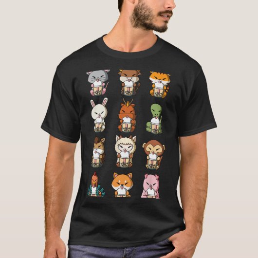 Boba Bubble Milk Tea Chinese Zodiacs Animal Lunar Tシャツ (正面)