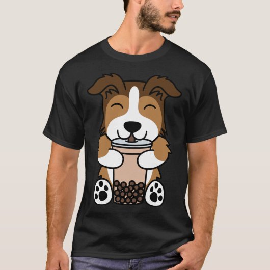 Boba Bubble Milk Tea Shetland Sheepdog Tシャツ (正面)