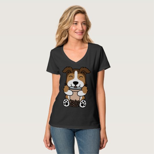 Boba Bubble Milk Tea Shetland Sheepdog Tシャツ (正面フル)