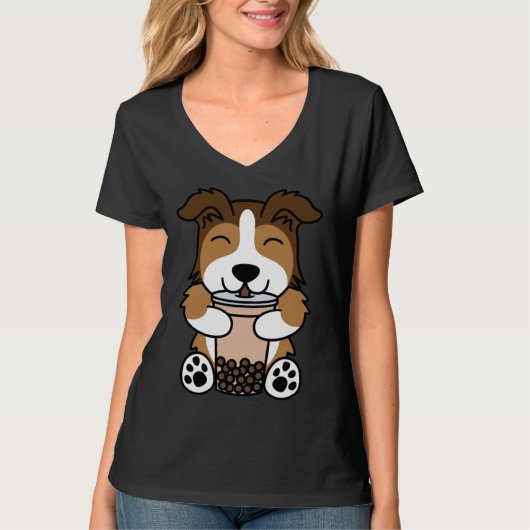 Boba Bubble Milk Tea Shetland Sheepdog Tシャツ (正面)