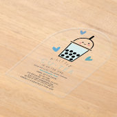 Boba Bubble Tea Blue Boy Baby Shower アクリル招待状 (レイダウン)