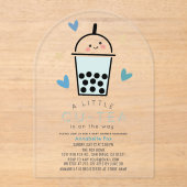 Boba Bubble Tea Blue Boy Baby Shower アクリル招待状 (正面)