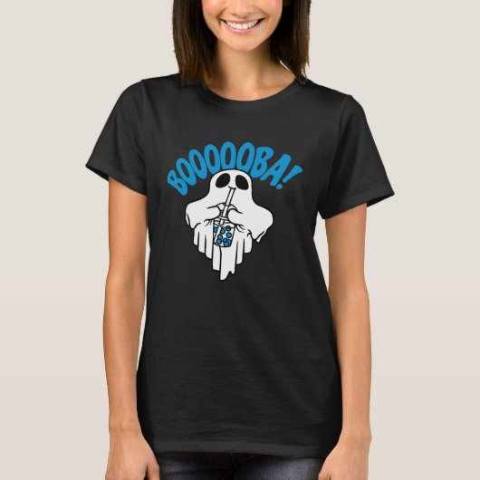 Boba Bubble Tea drinking Ghost Boooooba Cool Hall Tシャツ (正面)